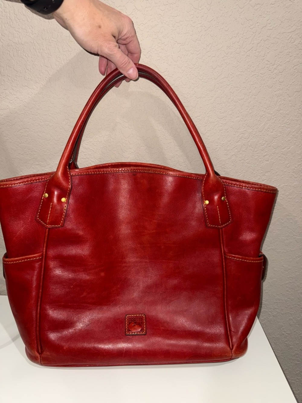Dooney & Bourke Red Leather Tote with Dual Top Handles